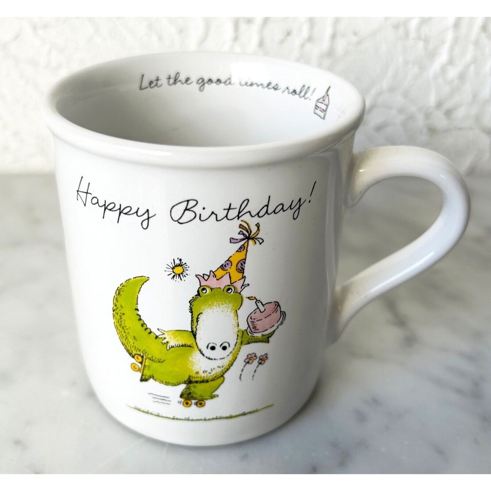 Happy Birthday Roller Skating Dragon Mug - Let the Good Times Roll Hallmark Cup